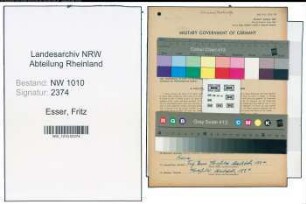 Entnazifizierung Fritz Esser , geb. 31.01.1893 (Sattler)