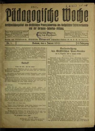 Vorstandssitzung des Westfälischen Prov.-Vereins am 21. Dezember 1918 in Hamm (Westf.) : Niederschrift