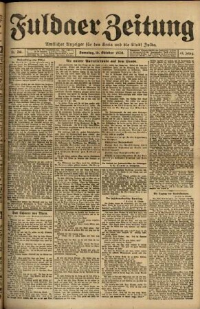 Erste Ausgabe vom Samstag, den 16. Oktober 1920.