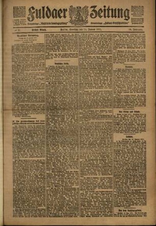Erste Ausgabe vom Samstag, den 14. Januar 1911.