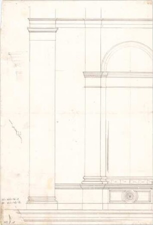 Voit, August von; Schule mit Turnsaal - Eckpilaster u. Rundbogenfenster (Ansicht)