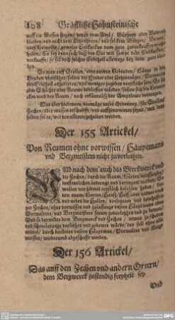 Der 155. Artickel. Von Reumen ohne vorwissen/ Hauptmans und Bergmeisters nicht zuvorleihen.