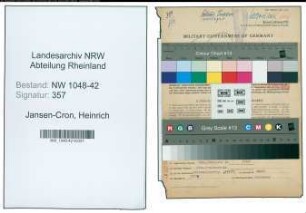 Entnazifizierung Heinrich Jansen-Cron , geb. 24.01.1891 (Schriftleiter)