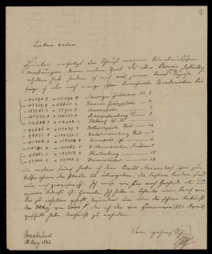 Brief von Joseph Gauß an seinen Vater Carl Friedrich Gauß. Osnabrück, 18..5.1834