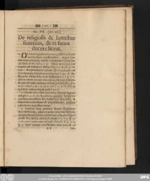 Tit. VII. (III. ult.) De religiosis & sumtibus funerum, & ut funus ducere liceat.