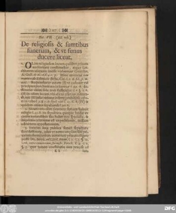 Tit. VII. (III. ult.) De religiosis & sumtibus funerum, & ut funus ducere liceat.