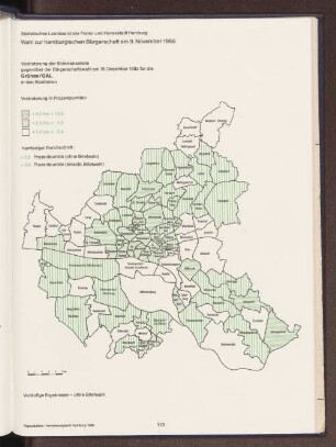 Veränderung der Stimmanteile gegenüber der Bürgerschaftswahl am 19. Dezember 1982 für die Grünen/GAL in den Stadtteilen
