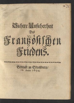 Sichere Unsicherheit Des Frantzösischen Friedens