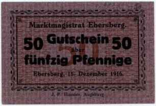 Geldschein / Notgeld, 50 Pfennig, 15.12.1916