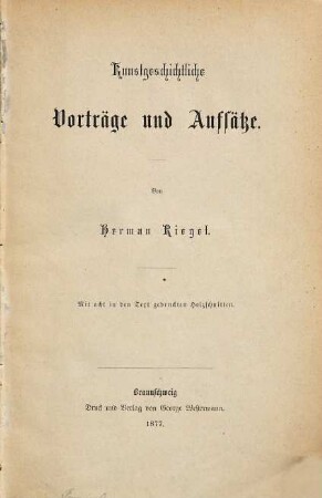 Kunstgeschichtliche Vorträge und Aufsätze