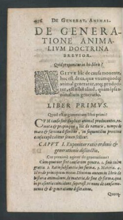 De Generatione Animalium Doctrina Brevior.