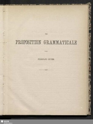 La proposition grammaticale