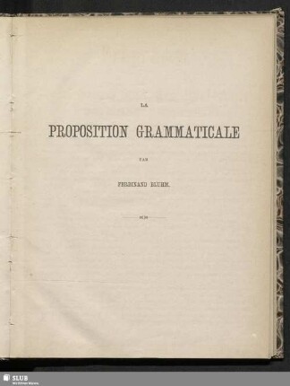 La proposition grammaticale