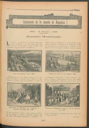 Centenario de la muerte de Napoleón I : 1821=5 Mayo=1921 - Nuestro homenaje