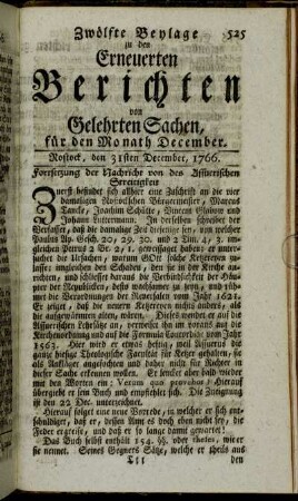 Zwölfte Beylage. Rostock, den 31sten December, 1766