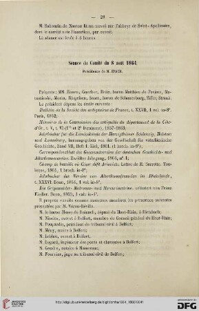 Séance du Comité du 8 août 1864
