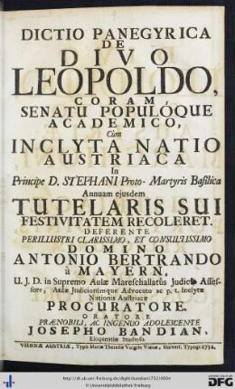 Dictio panegyrica de divo Leopoldo : coram senatu populoque academico