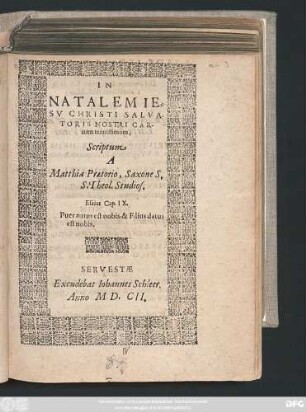 In Natalem Jesu Christi Salvatoris Nostri Carmen tenuissimum