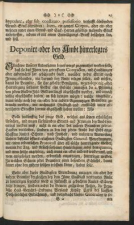 Deponirt-oder bey Ambt hinterlegtes Geld.