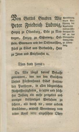 Verordnung wegen Einführung der Appellation ...