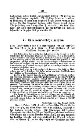 Instruction für die Ertheilung des Unterrichts im Deutschen in den Schulen Nord-Schleswig mit dänischer Unterrichtssprache : [V. Elementarschulwesen]