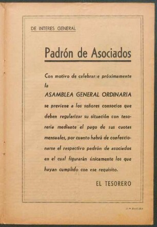 Padrón de asociados : De interes general