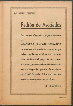 Padrón de asociados : De interes general