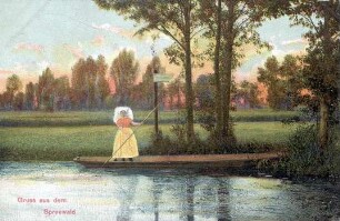 Ansichtskarte aus dem Spreewald : Landschaft - Spreewald. Ort: Błóta / Spreewald. "Gruß aus dem Spreewald". Colorierte Postkarte (Verlag F. W. Hoffmann, Leipzig)