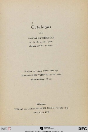 Catalogus van kostbare schilderijen uit de 19e en 20e eeuw alsmede antieke meubelen : 25 en 26 mei 1943