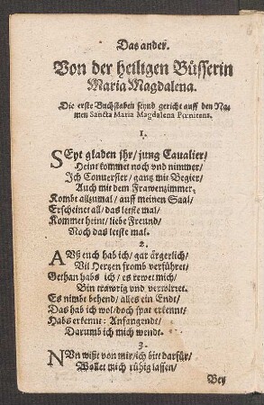 Das ander. Von der heiligen Büsserin Maria Magdalena.