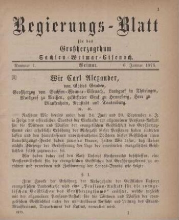 Nr. 1 : 6. Januar 1875