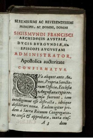 Widmung an Sigismundus Franciscus Archidux Austriae