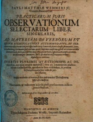 Practicarum iuris observationum selectarum liber singularis
