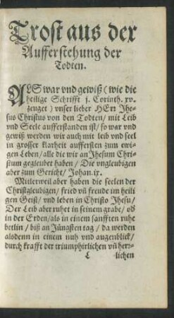 Trost aus der Aufferstehung der Todten.