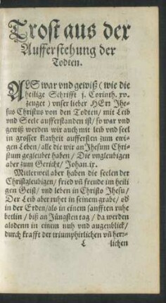 Trost aus der Aufferstehung der Todten.
