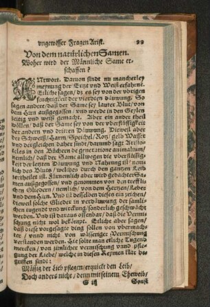 Von dem natürlichen Samen. Woher wird der männliche Same erschaffen? [u. a.]