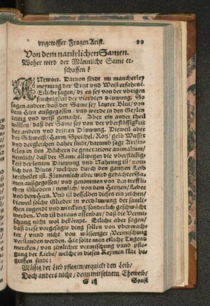 Von dem natürlichen Samen. Woher wird der männliche Same erschaffen? [u. a.]