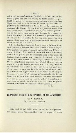 Propriétés focales des coniques et des quadriques.