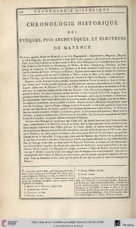 Chronologie historique des évêques, puis archevêques, et électeurs de Mayence