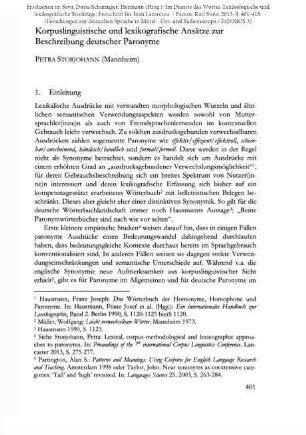 Korpuslinguistische und lexikografische Ansätze zur Beschreibung deuscher Paronyme