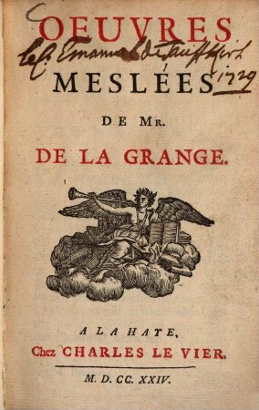 Oeuvres meslées de Mr. de La Grange