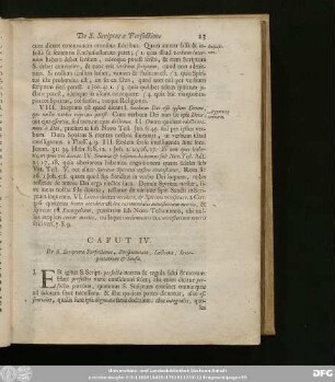 Caput IV. De S. Scripturae Perfectione, Perspicutate, Lectione, Interpretatione & Sensu.