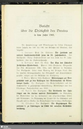 Bericht über die Thätigkeit des Vereins in dem Jahre 1901