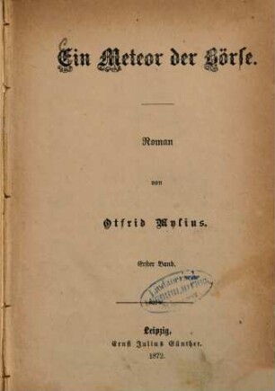 Ein Meteor der Börse : Roman, 1