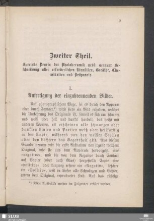 Zweiter Theil. Specielle Praxis der Photokeramik nebst genauer Beschreibung aller erforderlichen Utensilien, Geräthe, Chemikalien und Präparate