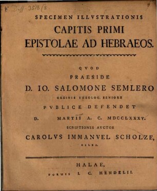 Specimen illustrationis cap. I. epistolae ad Hebraeos
