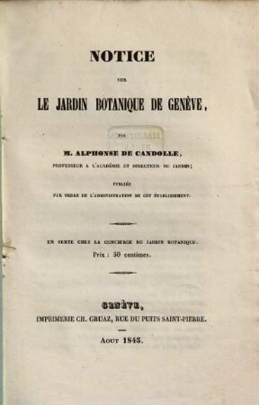 Notice sur le jardin botanique de Genève