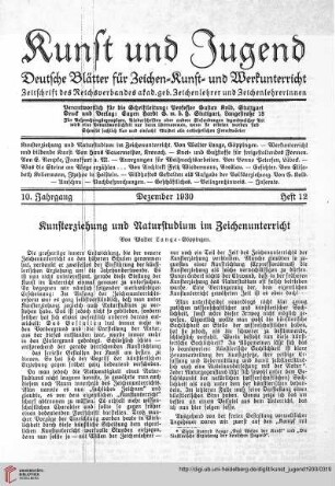 N.F. 10.1930: Kunsterziehung und Naturstudium im Zeichenunterricht