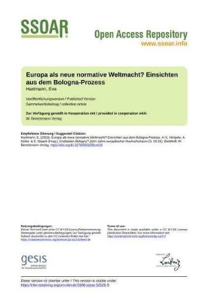 Europa als neue normative Weltmacht? Einsichten aus dem Bologna-Prozess
