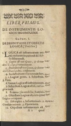 Liber Primus. De Instrumentis Logicis Incomplexis.